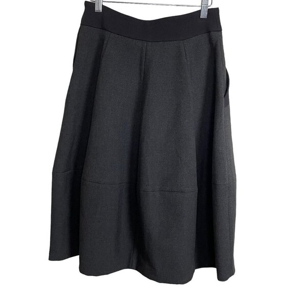 H&M Gray Black Trim Full A-Line Midi Substantial Skirt Pockets Size 8 - Picture 4 of 6